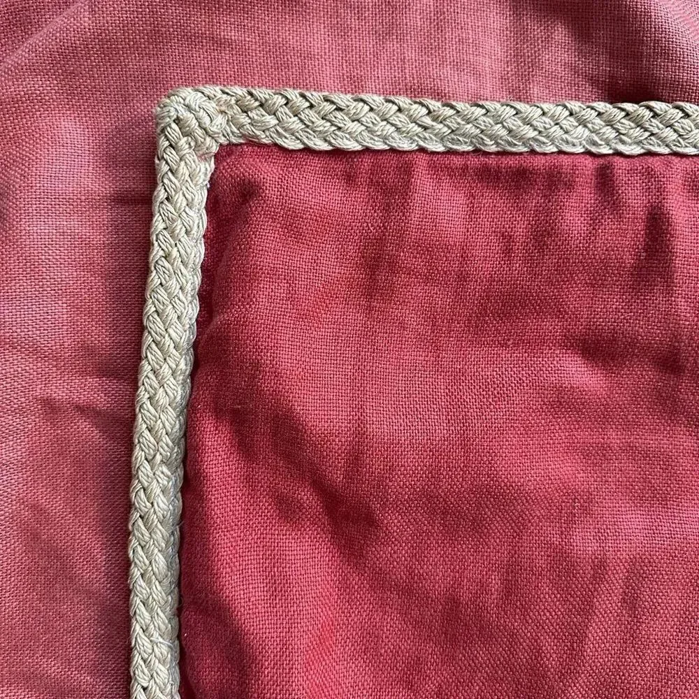 Pottery Barn Rust & Tan Raffia Trimmed Pillow Covers 20”x20”